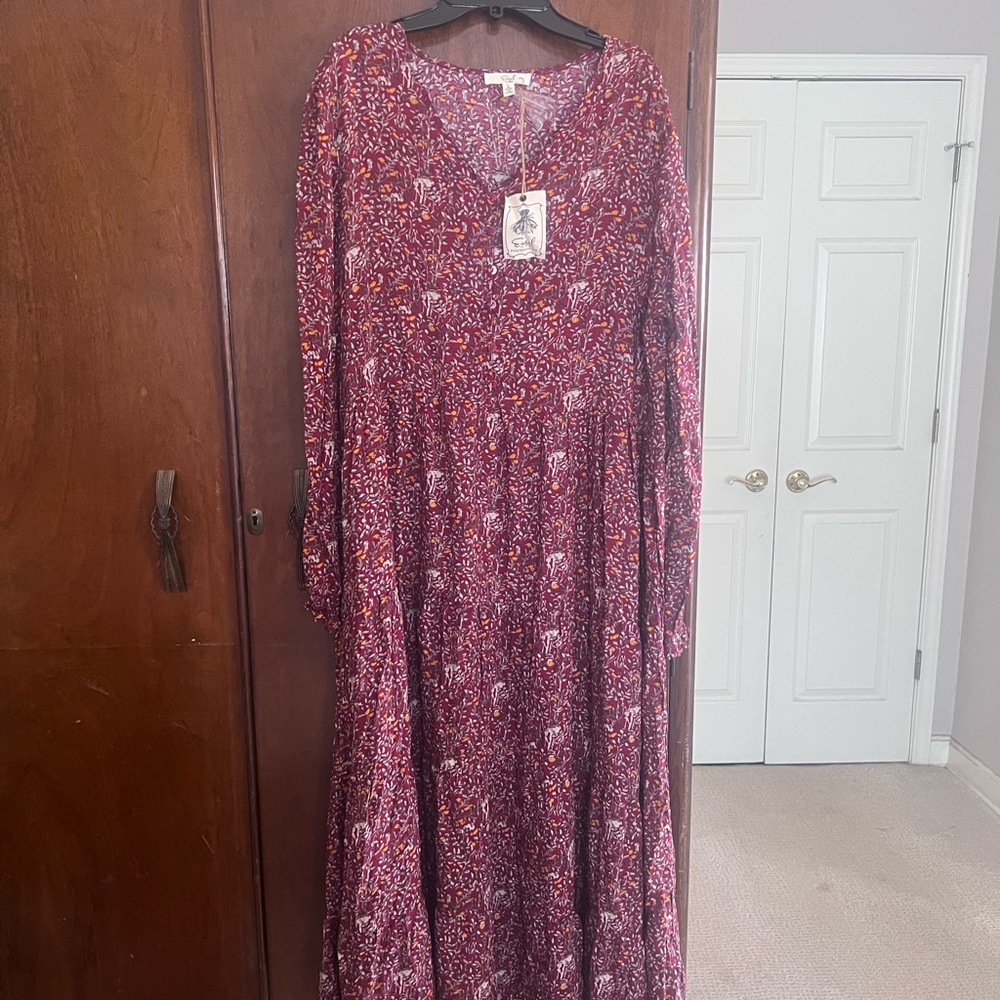 NWT Easel Long-sleeve Tiered Maxi Dress Sz L